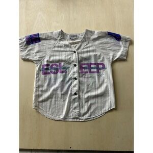 Vintage 90s Esleep Button Up Shirt Womens Small White Striped Jersey V Neck